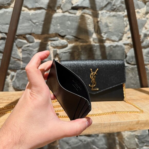 Saint Laurent Black Grain de Poudre Leather Uptown Chain Wallet W/ Card Case - Picture 9 of 16